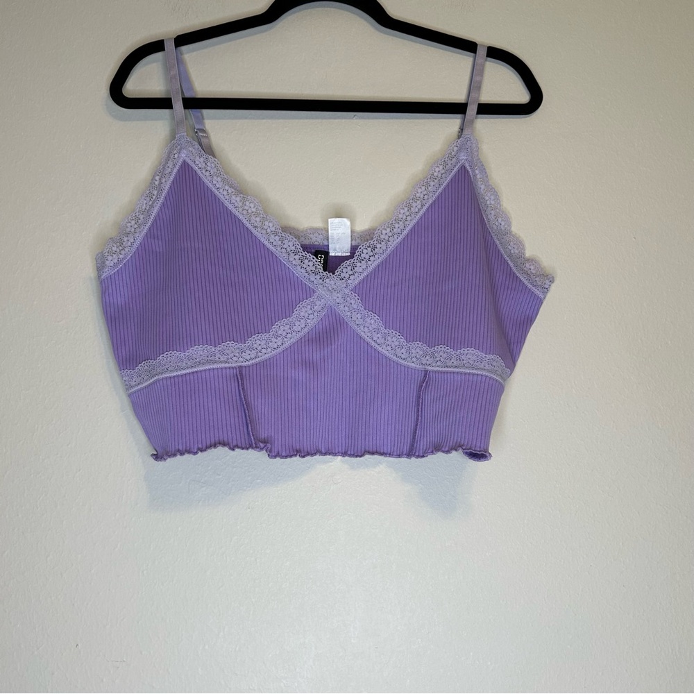 H&M Divide Women Purple Ribbed Top V-Neck Sleeveless Crop Tank Size XL‎